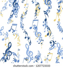 Strokes of Musical Notes. Abstract Background with Notes, Bass and Treble Clefs. Vector Element for Musical Poster, Banner, Advertising, Card. Minimalistic Simple Background.