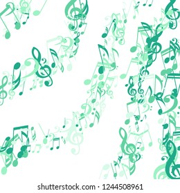 Strokes of Musical Notes. Abstract Background with Notes, Bass and Treble Clefs. Vector Element for Musical Poster, Banner, Advertising, Card. Minimalistic Simple Background.