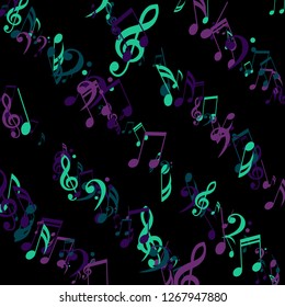 Strokes of Musical Notes. Abstract Background with Notes, Bass and Treble Clefs. Vector Element for Musical Poster, Banner, Advertising, Card. Minimalistic Simple Background.