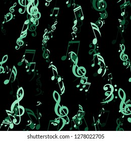 Strokes of Musical Notes. Abstract Background with Notes, Bass and Treble Clefs. Vector Element for Musical Poster, Banner, Advertising, Card. Minimalistic Simple Background.