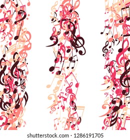 Strokes of Musical Notes. Abstract Background with Notes, Bass and Treble Clefs. Vector Element for Musical Poster, Banner, Advertising, Card. Minimalistic Simple Background.