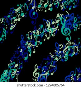 Strokes of Musical Notes. Abstract Background with Notes, Bass and Treble Clefs. Vector Element for Musical Poster, Banner, Advertising, Card. Minimalistic Simple Background.