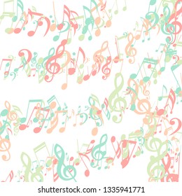 Strokes of Musical Notes. Abstract Background with Notes, Bass and Treble Clefs. Vector Element for Musical Poster, Banner, Advertising, Card. Minimalistic Simple Background.