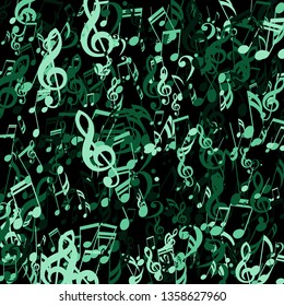 Strokes of Musical Notes. Abstract Background with Notes, Bass and Treble Clefs. Vector Element for Musical Poster, Banner, Advertising, Card. Minimalistic Simple Background.