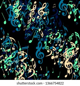 Strokes of Musical Notes. Abstract Background with Notes, Bass and Treble Clefs. Vector Element for Musical Poster, Banner, Advertising, Card. Minimalistic Simple Background.