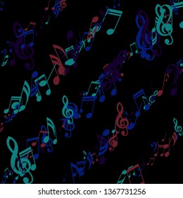 Strokes of Musical Notes. Abstract Background with Notes, Bass and Treble Clefs. Vector Element for Musical Poster, Banner, Advertising, Card. Minimalistic Simple Background.