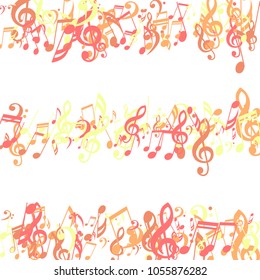 Strokes of Musical Notes. Creative Background with Notes, Bass and Treble Clefs. Vector Element for Musical Poster, Banner, Advertising, Card. Minimalistic Simple Background.