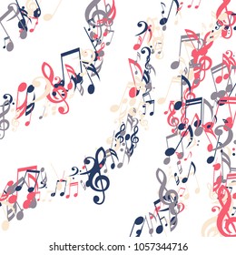 Strokes of Musical Notes. Creative Background with Notes, Bass and Treble Clefs. Vector Element for Musical Poster, Banner, Advertising, Card. Minimalistic Simple Background.