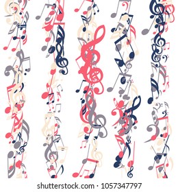 Strokes of Musical Notes. Creative Background with Notes, Bass and Treble Clefs. Vector Element for Musical Poster, Banner, Advertising, Card. Minimalistic Simple Background.