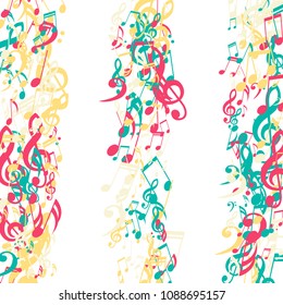 Strokes of Musical Notes. Creative Background with Notes, Bass and Treble Clefs. Vector Element for Musical Poster, Banner, Advertising, Card. Minimalistic Simple Background.