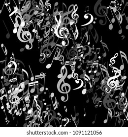 Strokes of Musical Notes. Creative Background with Notes, Bass and Treble Clefs. Vector Element for Musical Poster, Banner, Advertising, Card. Minimalistic Simple Background.