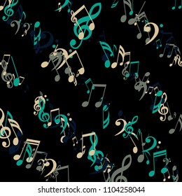 Strokes of Musical Notes. Creative Background with Notes, Bass and Treble Clefs. Vector Element for Musical Poster, Banner, Advertising, Card. Minimalistic Simple Background.