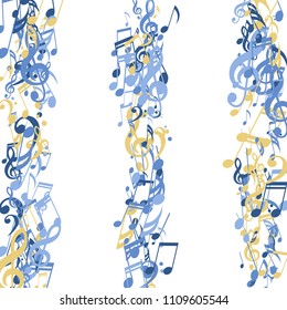 Strokes of Musical Notes. Creative Background with Notes, Bass and Treble Clefs. Vector Element for Musical Poster, Banner, Advertising, Card. Minimalistic Simple Background.