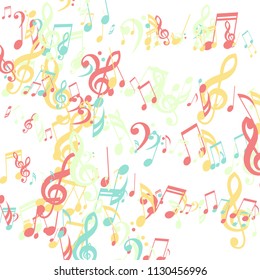 Strokes of Musical Notes. Creative Background with Notes, Bass and Treble Clefs. Vector Element for Musical Poster, Banner, Advertising, Card. Minimalistic Simple Background.