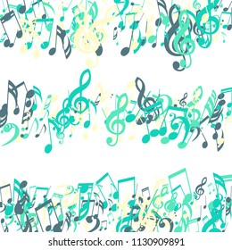 Strokes of Musical Notes. Creative Background with Notes, Bass and Treble Clefs. Vector Element for Musical Poster, Banner, Advertising, Card. Minimalistic Simple Background.