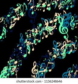 Strokes of Musical Notes. Creative Background with Notes, Bass and Treble Clefs. Vector Element for Musical Poster, Banner, Advertising, Card. Minimalistic Simple Background.