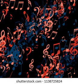 Strokes of Musical Notes. Creative Background with Notes, Bass and Treble Clefs. Vector Element for Musical Poster, Banner, Advertising, Card. Minimalistic Simple Background.