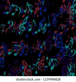 Strokes of Musical Notes. Creative Background with Notes, Bass and Treble Clefs. Vector Element for Musical Poster, Banner, Advertising, Card. Minimalistic Simple Background.