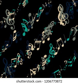 Strokes of Musical Notes. Creative Background with Notes, Bass and Treble Clefs. Vector Element for Musical Poster, Banner, Advertising, Card. Minimalistic Simple Background.