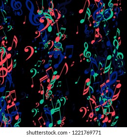 Strokes of Musical Notes. Creative Background with Notes, Bass and Treble Clefs. Vector Element for Musical Poster, Banner, Advertising, Card. Minimalistic Simple Background.