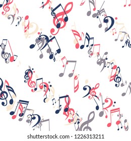 Strokes of Musical Notes. Creative Background with Notes, Bass and Treble Clefs. Vector Element for Musical Poster, Banner, Advertising, Card. Minimalistic Simple Background.