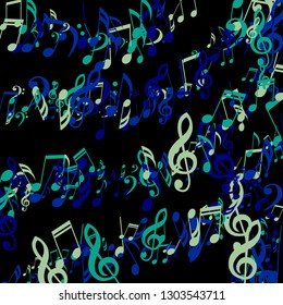 Strokes of Musical Notes. Creative Background with Notes, Bass and Treble Clefs. Vector Element for Musical Poster, Banner, Advertising, Card. Minimalistic Simple Background.