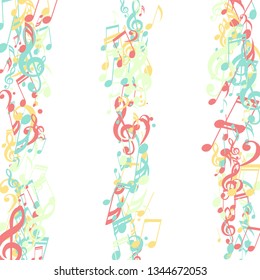 Strokes of Musical Notes. Creative Background with Notes, Bass and Treble Clefs. Vector Element for Musical Poster, Banner, Advertising, Card. Minimalistic Simple Background.