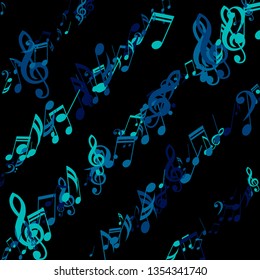 Strokes of Musical Notes. Creative Background with Notes, Bass and Treble Clefs. Vector Element for Musical Poster, Banner, Advertising, Card. Minimalistic Simple Background.