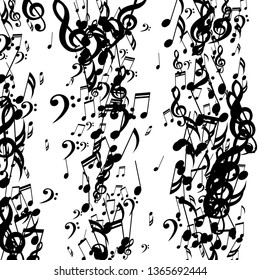 Strokes of Musical Notes. Creative Background with Notes, Bass and Treble Clefs. Vector Element for Musical Poster, Banner, Advertising, Card. Minimalistic Simple Background.