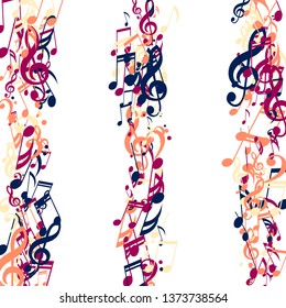 Strokes of Musical Notes. Creative Background with Notes, Bass and Treble Clefs. Vector Element for Musical Poster, Banner, Advertising, Card. Minimalistic Simple Background.