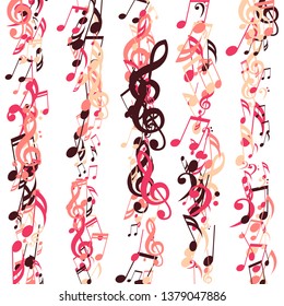 Strokes of Musical Notes. Creative Background with Notes, Bass and Treble Clefs. Vector Element for Musical Poster, Banner, Advertising, Card. Minimalistic Simple Background.
