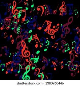 Strokes of Musical Notes. Creative Background with Notes, Bass and Treble Clefs. Vector Element for Musical Poster, Banner, Advertising, Card. Minimalistic Simple Background.