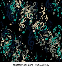 Strokes of Musical Notes. Modern Background with Notes, Bass and Treble Clefs. Vector Element for Musical Poster, Banner, Advertising, Card. Minimalistic Simple Background.