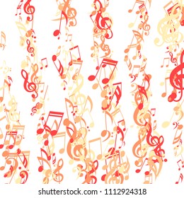 Strokes of Musical Notes. Modern Background with Notes, Bass and Treble Clefs. Vector Element for Musical Poster, Banner, Advertising, Card. Minimalistic Simple Background.