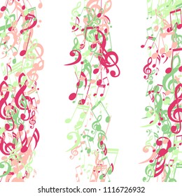 Strokes of Musical Notes. Modern Background with Notes, Bass and Treble Clefs. Vector Element for Musical Poster, Banner, Advertising, Card. Minimalistic Simple Background.