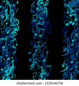 Strokes of Musical Notes. Modern Background with Notes, Bass and Treble Clefs. Vector Element for Musical Poster, Banner, Advertising, Card. Minimalistic Simple Background.