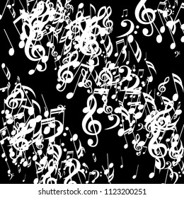 Strokes of Musical Notes. Modern Background with Notes, Bass and Treble Clefs. Vector Element for Musical Poster, Banner, Advertising, Card. Minimalistic Simple Background.