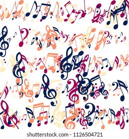 Strokes of Musical Notes. Modern Background with Notes, Bass and Treble Clefs. Vector Element for Musical Poster, Banner, Advertising, Card. Minimalistic Simple Background.