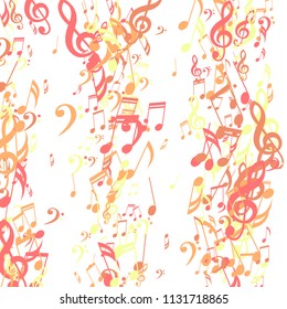 Strokes of Musical Notes. Modern Background with Notes, Bass and Treble Clefs. Vector Element for Musical Poster, Banner, Advertising, Card. Minimalistic Simple Background.