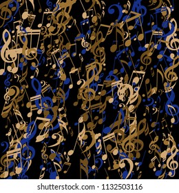 Strokes of Musical Notes. Modern Background with Notes, Bass and Treble Clefs. Vector Element for Musical Poster, Banner, Advertising, Card. Minimalistic Simple Background.