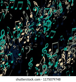 Strokes of Musical Notes. Modern Background with Notes, Bass and Treble Clefs. Vector Element for Musical Poster, Banner, Advertising, Card. Minimalistic Simple Background.