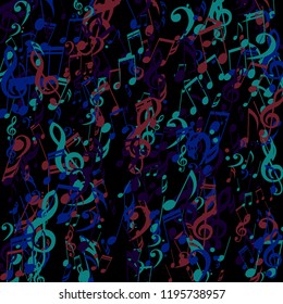 Strokes of Musical Notes. Modern Background with Notes, Bass and Treble Clefs. Vector Element for Musical Poster, Banner, Advertising, Card. Minimalistic Simple Background.