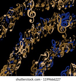 Strokes of Musical Notes. Modern Background with Notes, Bass and Treble Clefs. Vector Element for Musical Poster, Banner, Advertising, Card. Minimalistic Simple Background.