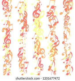 Strokes of Musical Notes. Modern Background with Notes, Bass and Treble Clefs. Vector Element for Musical Poster, Banner, Advertising, Card. Minimalistic Simple Background.