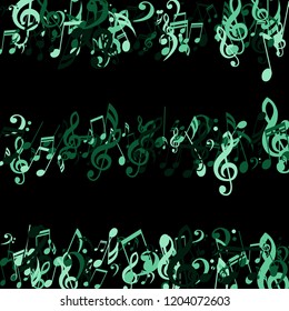 Strokes of Musical Notes. Modern Background with Notes, Bass and Treble Clefs. Vector Element for Musical Poster, Banner, Advertising, Card. Minimalistic Simple Background.
