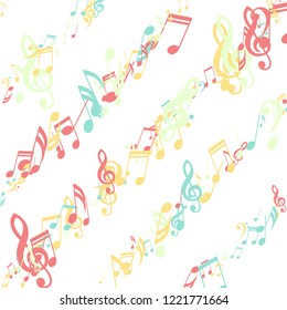 Strokes of Musical Notes. Modern Background with Notes, Bass and Treble Clefs. Vector Element for Musical Poster, Banner, Advertising, Card. Minimalistic Simple Background.
