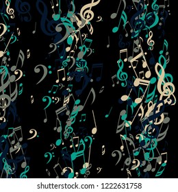 Strokes of Musical Notes. Modern Background with Notes, Bass and Treble Clefs. Vector Element for Musical Poster, Banner, Advertising, Card. Minimalistic Simple Background.