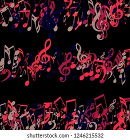 Strokes of Musical Notes. Modern Background with Notes, Bass and Treble Clefs. Vector Element for Musical Poster, Banner, Advertising, Card. Minimalistic Simple Background.