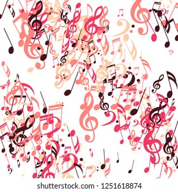 Strokes of Musical Notes. Modern Background with Notes, Bass and Treble Clefs. Vector Element for Musical Poster, Banner, Advertising, Card. Minimalistic Simple Background.