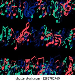 Strokes of Musical Notes. Modern Background with Notes, Bass and Treble Clefs. Vector Element for Musical Poster, Banner, Advertising, Card. Minimalistic Simple Background.